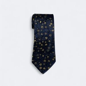 Hugo Boss Floral Silk Woven Tie In Navy / Gold
